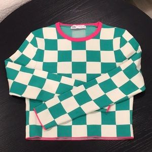 Green and white checkered Zara sweater
